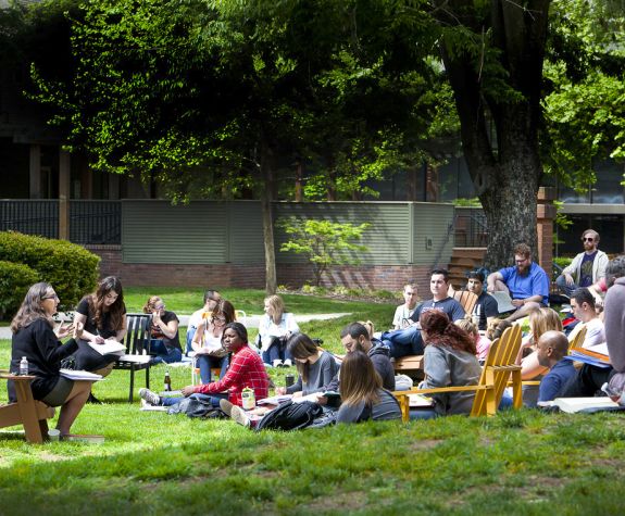 Professor Moylan teaching a class outside