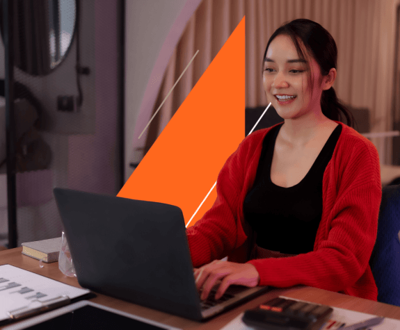 woman taking an online class