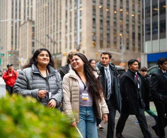 Pacific students walking down a street in New York City