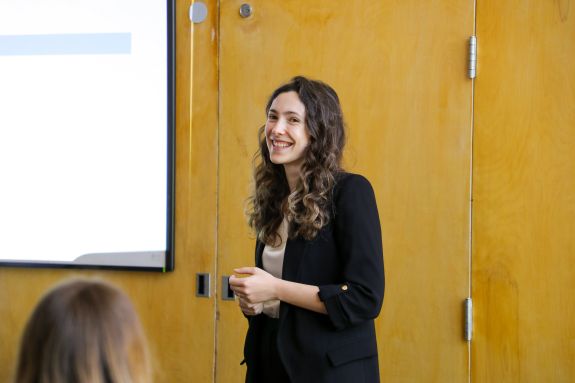 a woman presents to a classroom