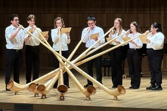 University of the Pacific Alphorn Ensemble on stage
