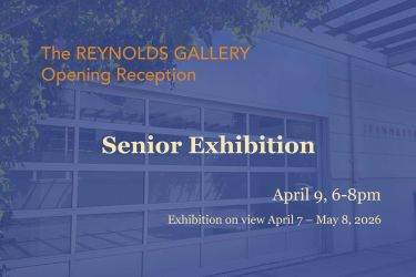 Blue photo of gallery with exhibition infomation