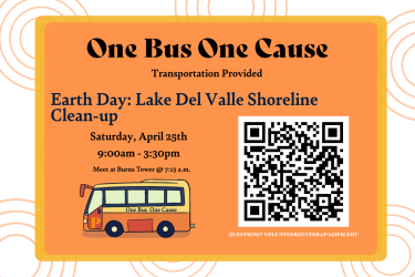 Earth Day Volunteer Opportunity!  Join us for our final volunteer trip of the spring semester on April 25 at Lake Del Valle in Livermore for a morning of hands-on community service.  After volunteering, enjoy lunch and leisure time at the Livermore Outlets before heading back to campus.  The Volunteer Center will provide transportation to and from the event. Seats are limited—register today to secure your spot!  Contact the Volunteer Center at volunteercenter@pacific.edu with any questions.  
