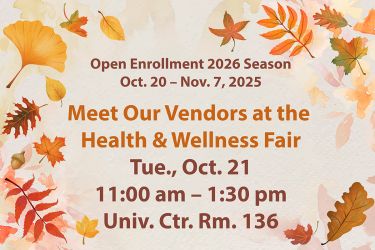 fall leaves in yellow and orange colors with text about the Health and Wellness Fair