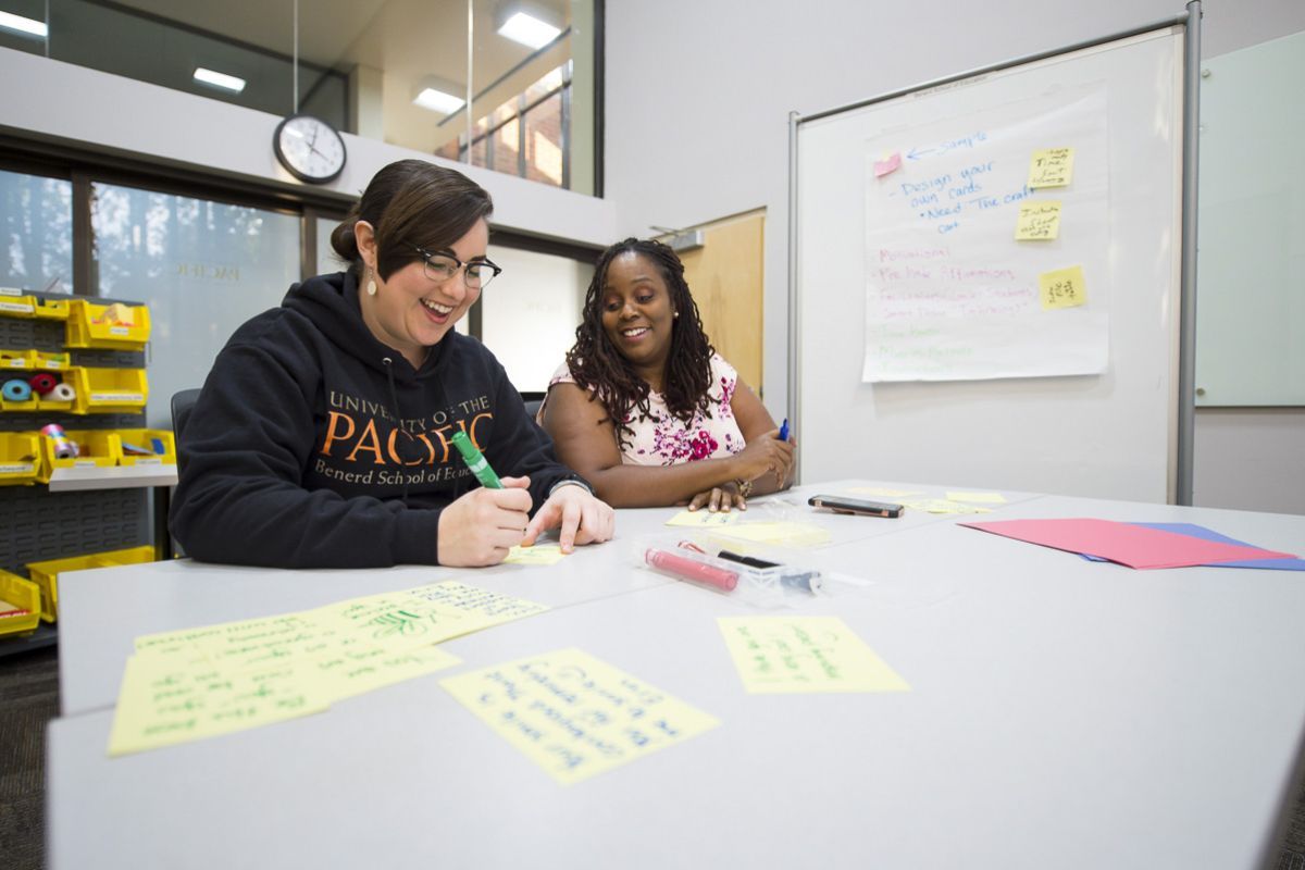 students at desk working together 