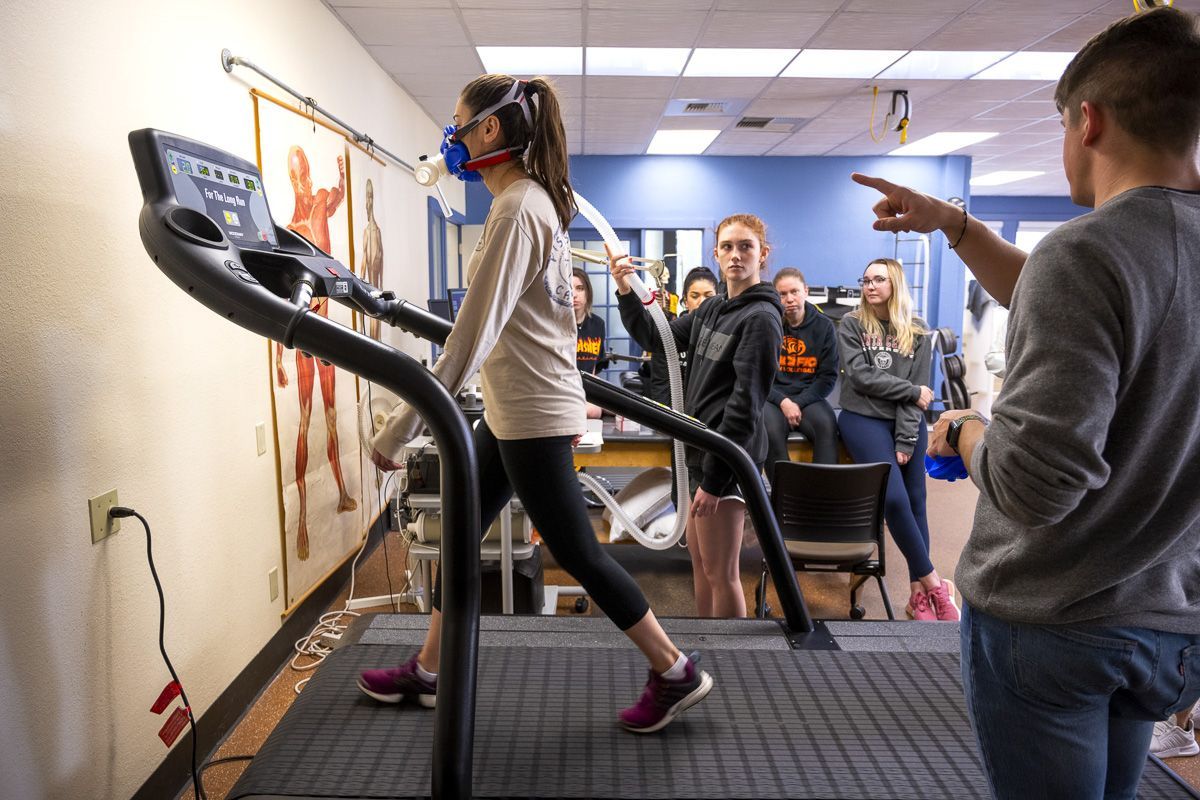 Health and Exercise Sciences students monitor people on treadmills