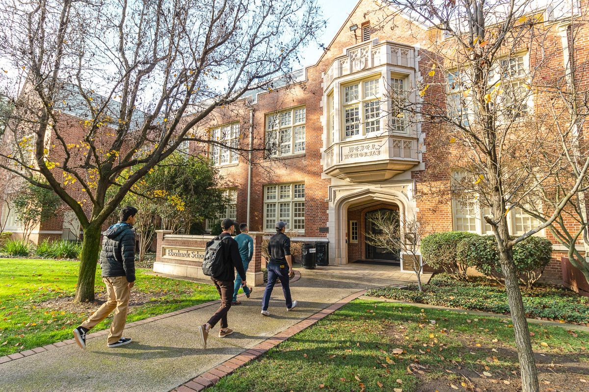 students walk into Weber Hall
