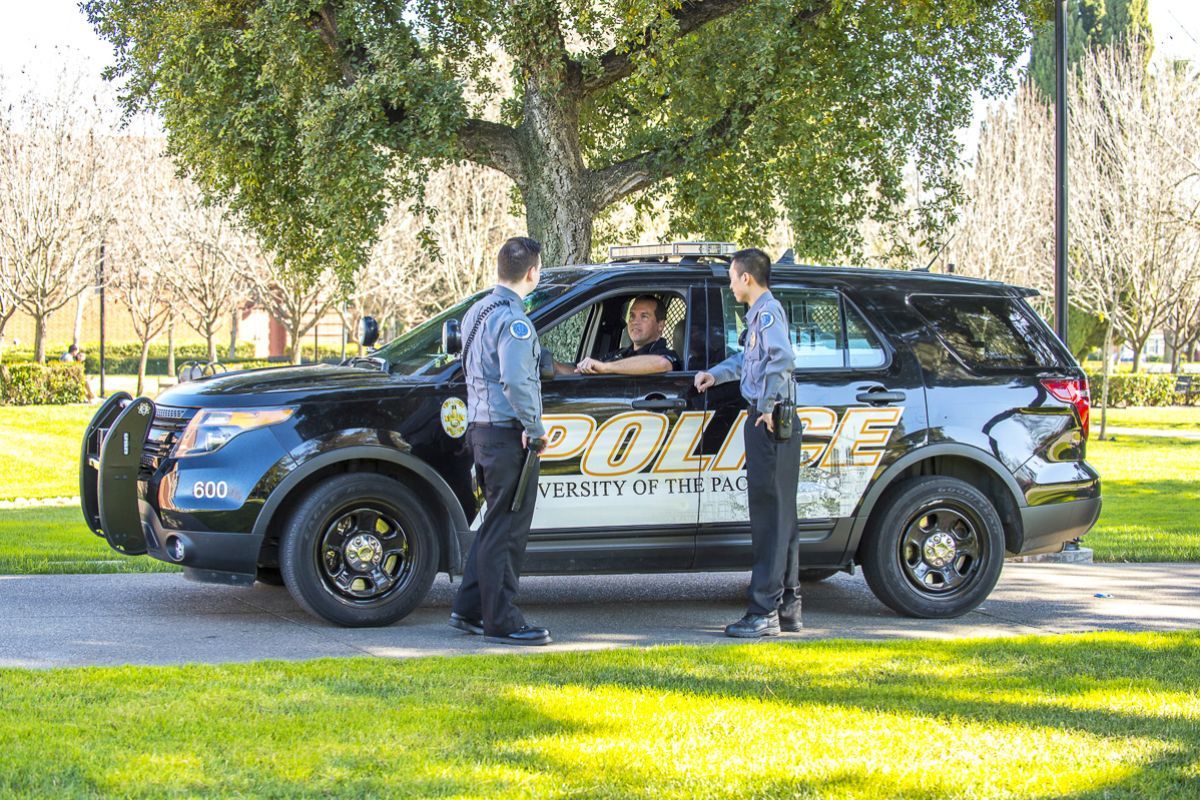 public safety employees around vehicle