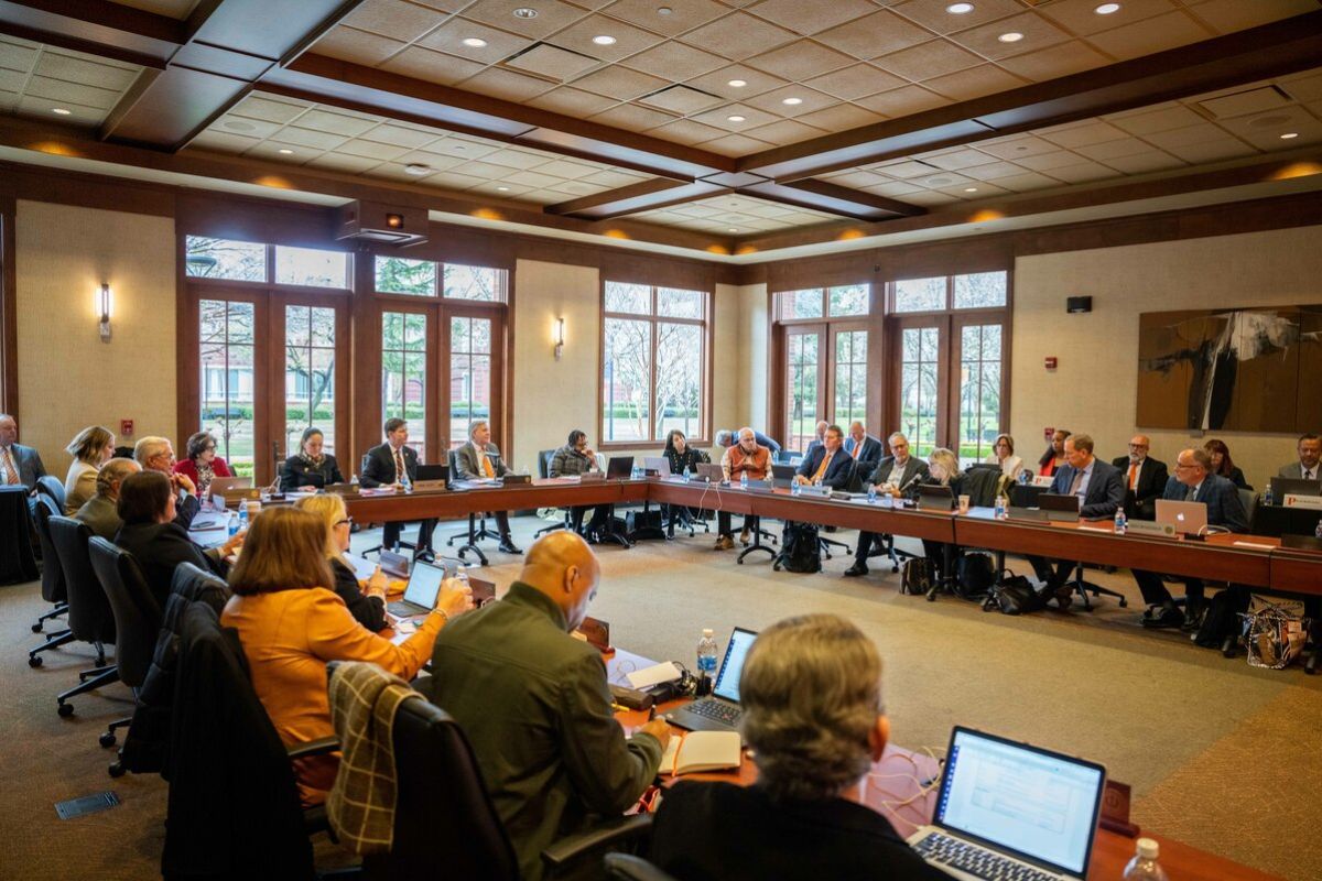 a meeting in the regents board room