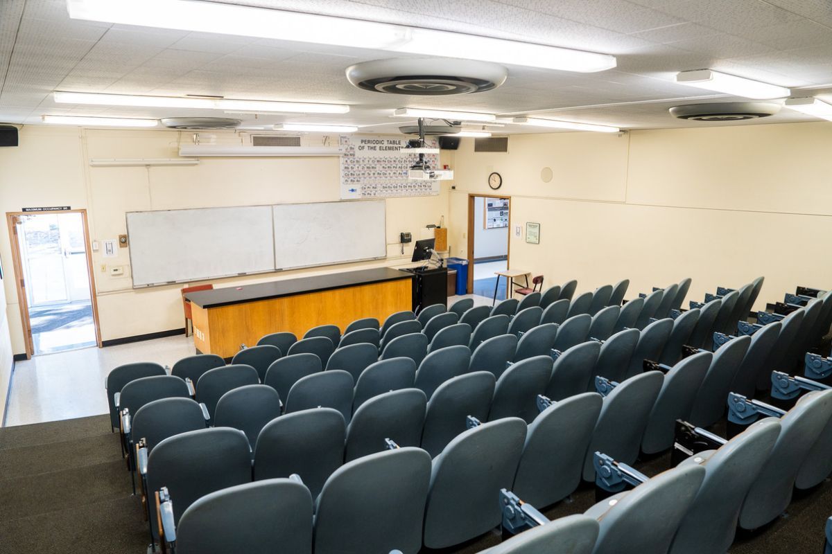 interior of a classroom in Olson Hall