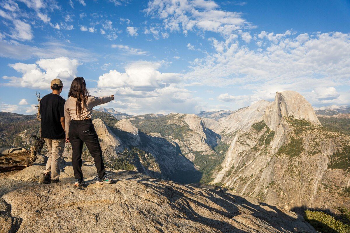 On a trip in Yosemite, students look toward Half Dome