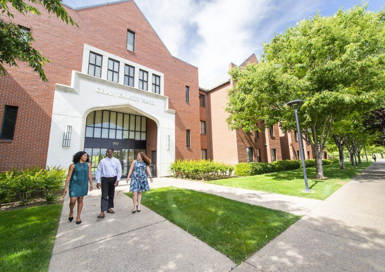Students outside Chan Family Hall
