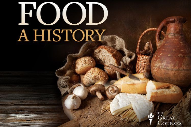 bread and cheese is layed out on a table with the word "Food A History" over the image