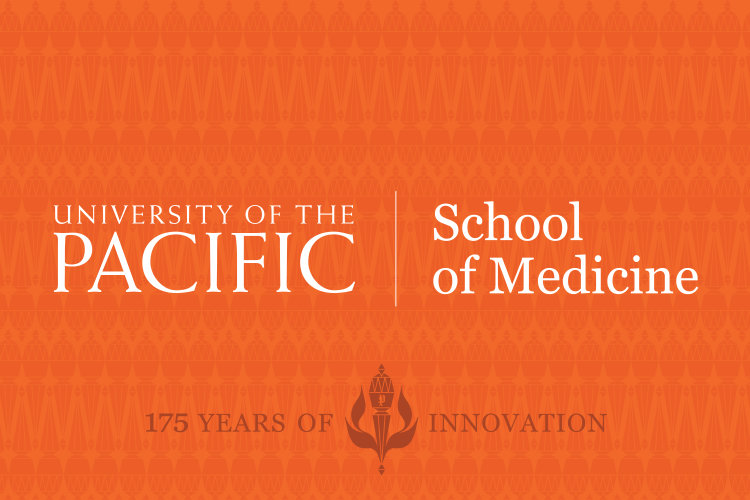 orange background with text reading "University of the Pacific School of Medicine"