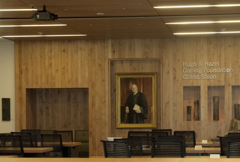A portrait of retired Supreme Court Associate Justice Anthony M. Kennedy hanging in McGeorge School of Law's Grand Salon