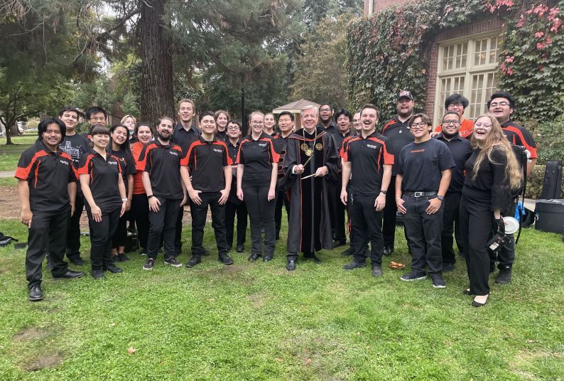 Pacific Pep Band with President Callahan in October 2021