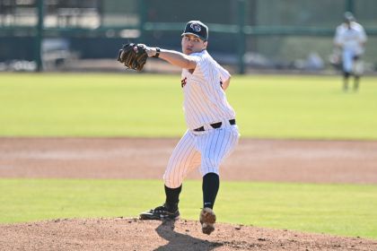 Jakob Guardado '25 pitching for the Tigers.