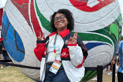 Ifla Hayes ’19 poses at the World Cup.