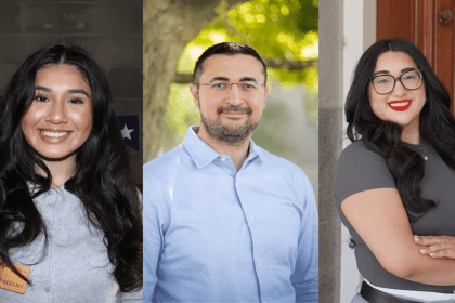 A collage of three portraits of students, two are female and one is male.