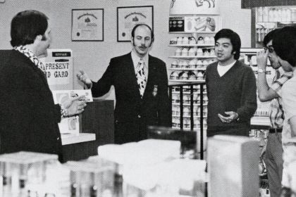 Faculty and students in on-campus pharmacy