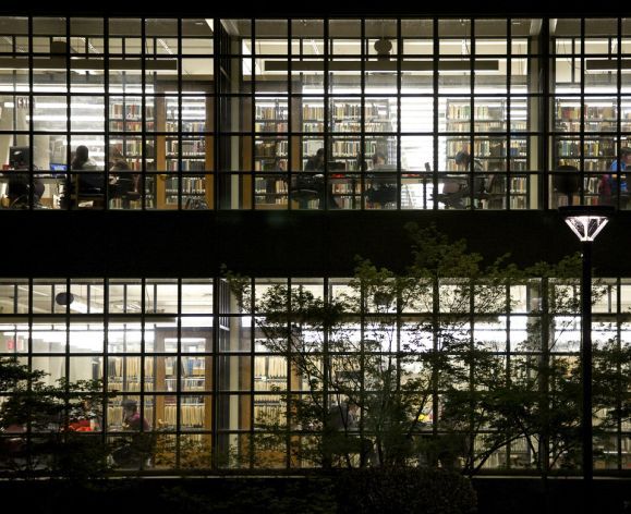 library stacks viewed from outside